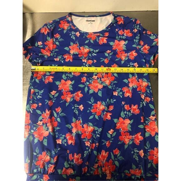 Lands End Women’s Blue and Red Floral Stretchy Short Sleeve Blouse Size S - Picture 6 of 7
